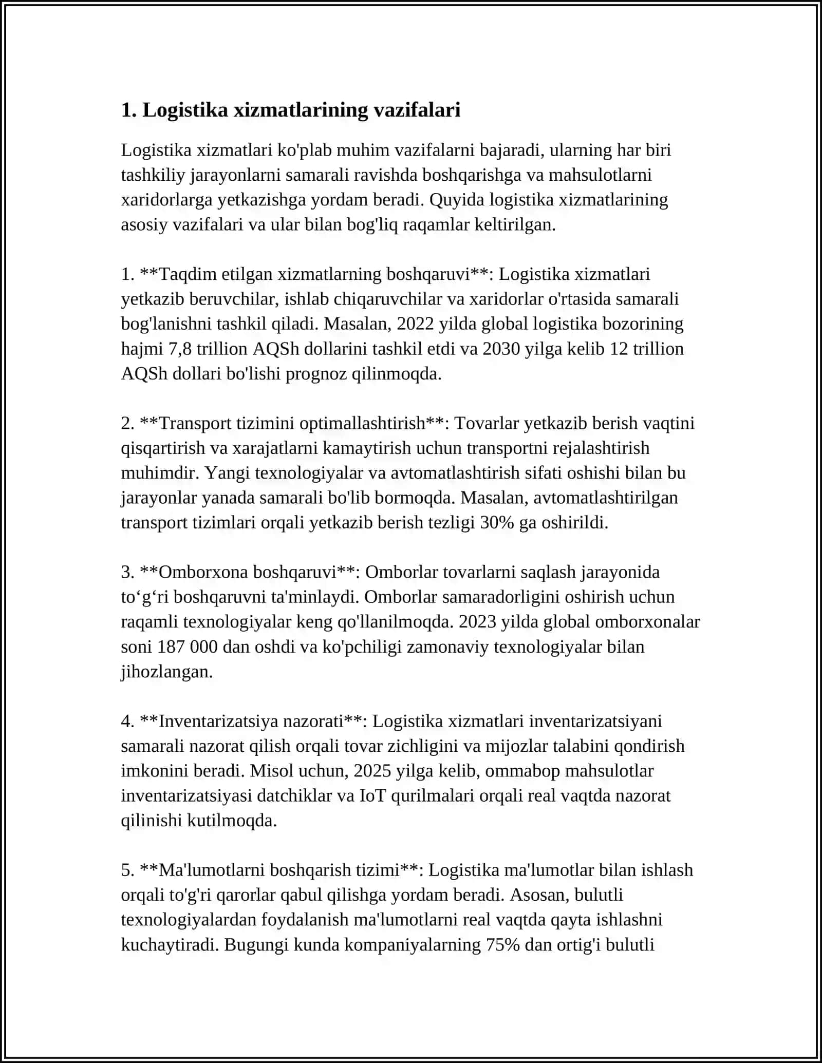 LAGISTIK SERVISLARNING AHAMIYAT VA HUSUSIYATLARI 3