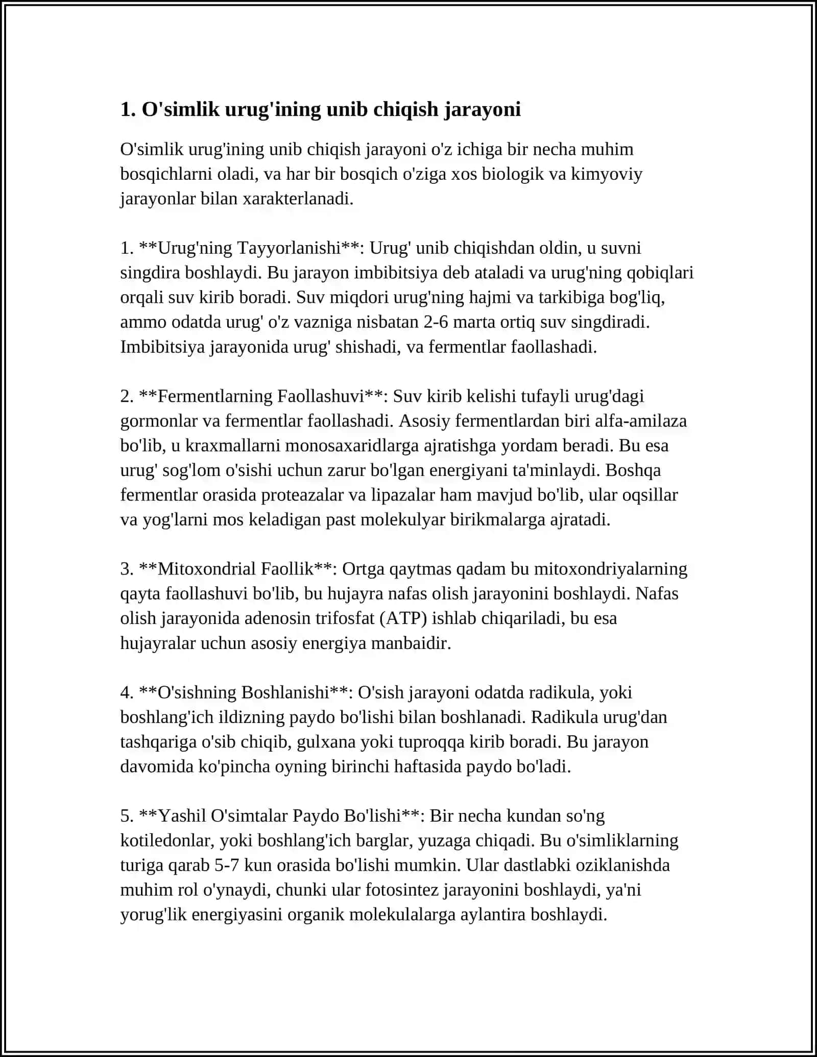 MUSTAQIL ISH Mavzu: OSIMLIKLAR URUGDAN UNIB CHIQISHDA ZARARLI MODDALARNING SARIFLANISHNING FIZIALOGIK AHAMIYATLARI 3