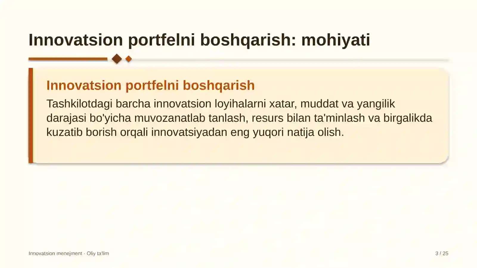 Innovatsion Menejment · Oliy Ta'lím 3