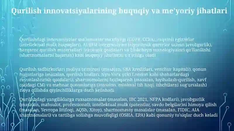 Qurilish sohasida tadbirkorlik va innovatsiyalar 3