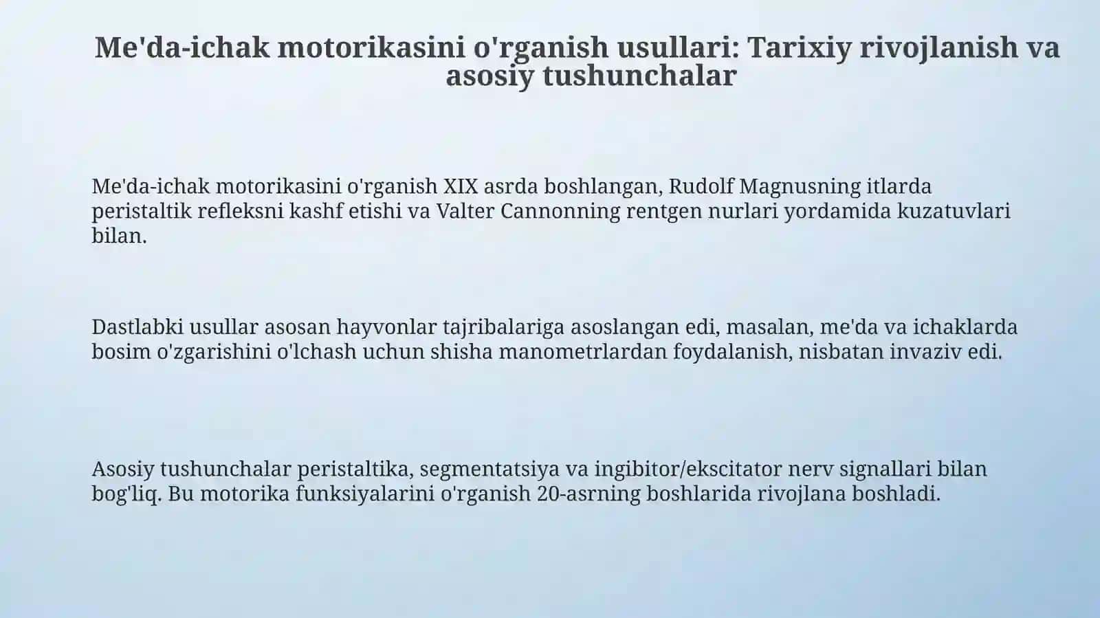 Me'da-ichak motorikasini o'rganish usullari: Tarix, asosiy texnikalar va klinik ahamiyat 3