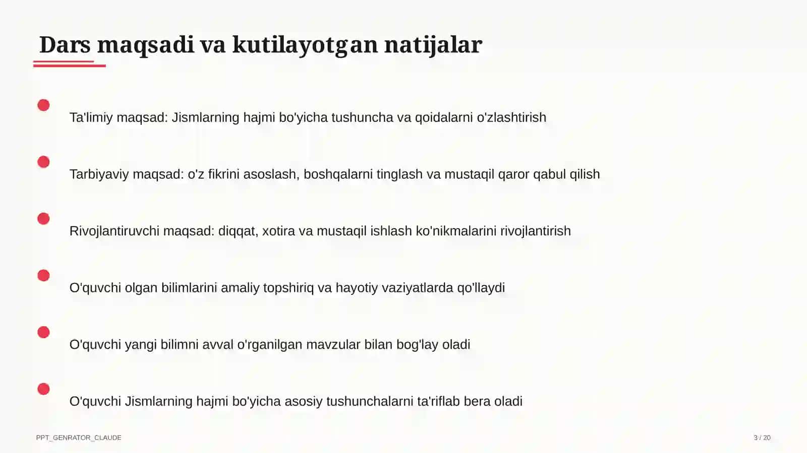 Jismlarning hajmi (11-sinf) 3