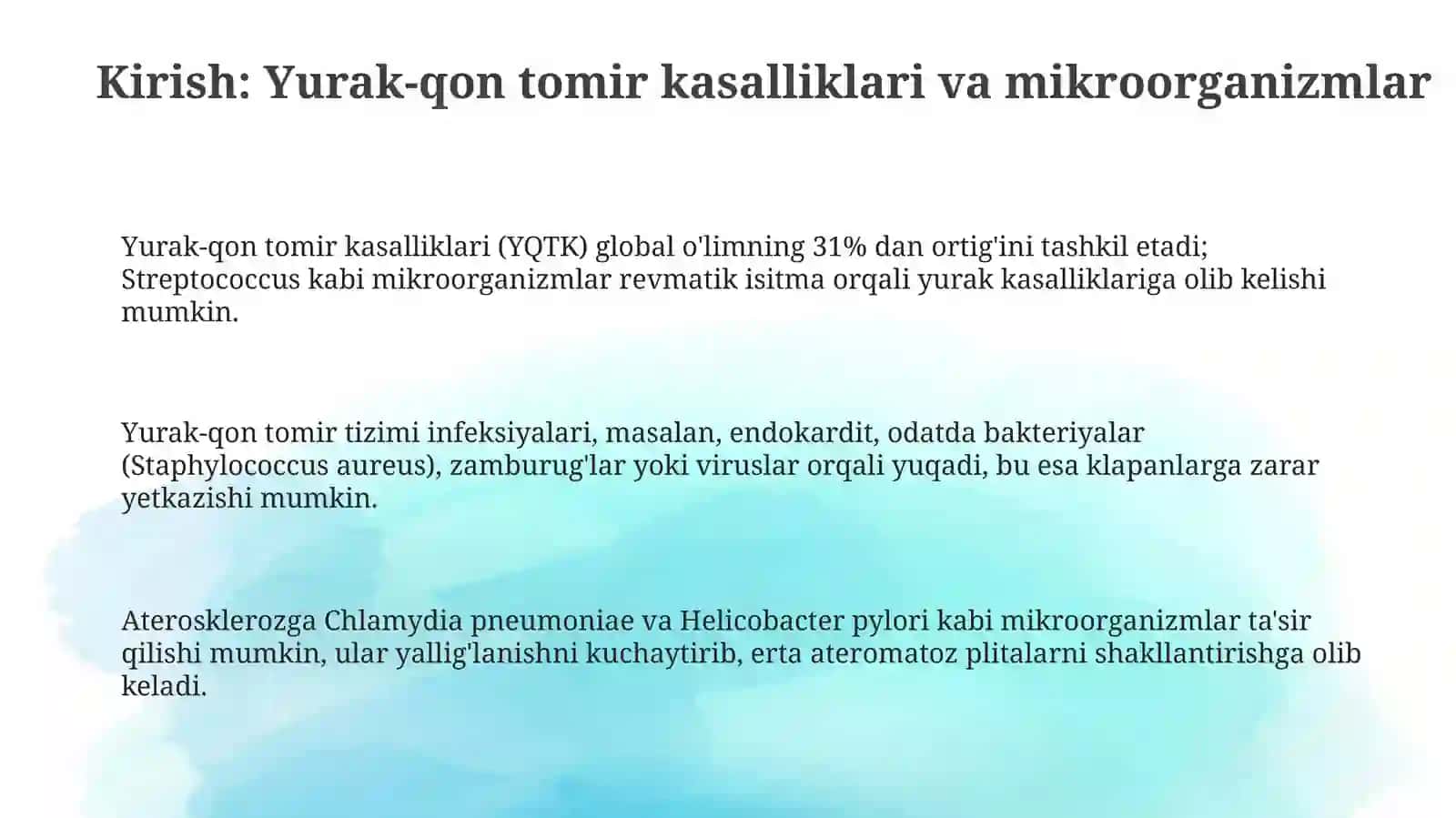 Yurak-qon sistemasiga tasir qiluvchi mikroorganizmlar, patogenez, labaratoriya tashxisi 3