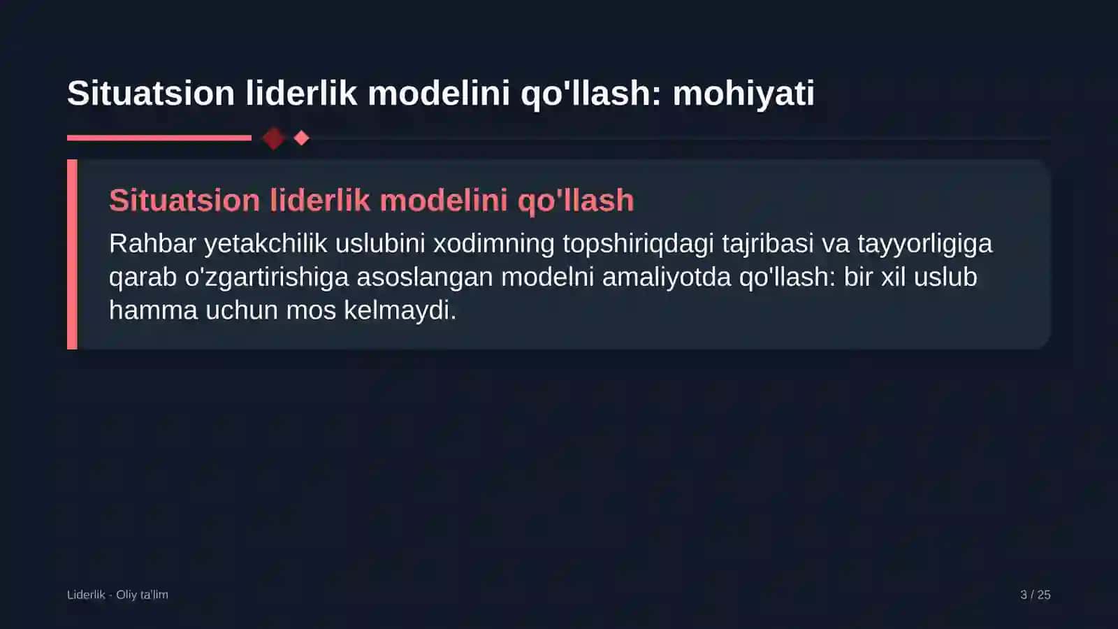 Elektronika do'konlarida situatsion liderlik modelini qo'llash 3