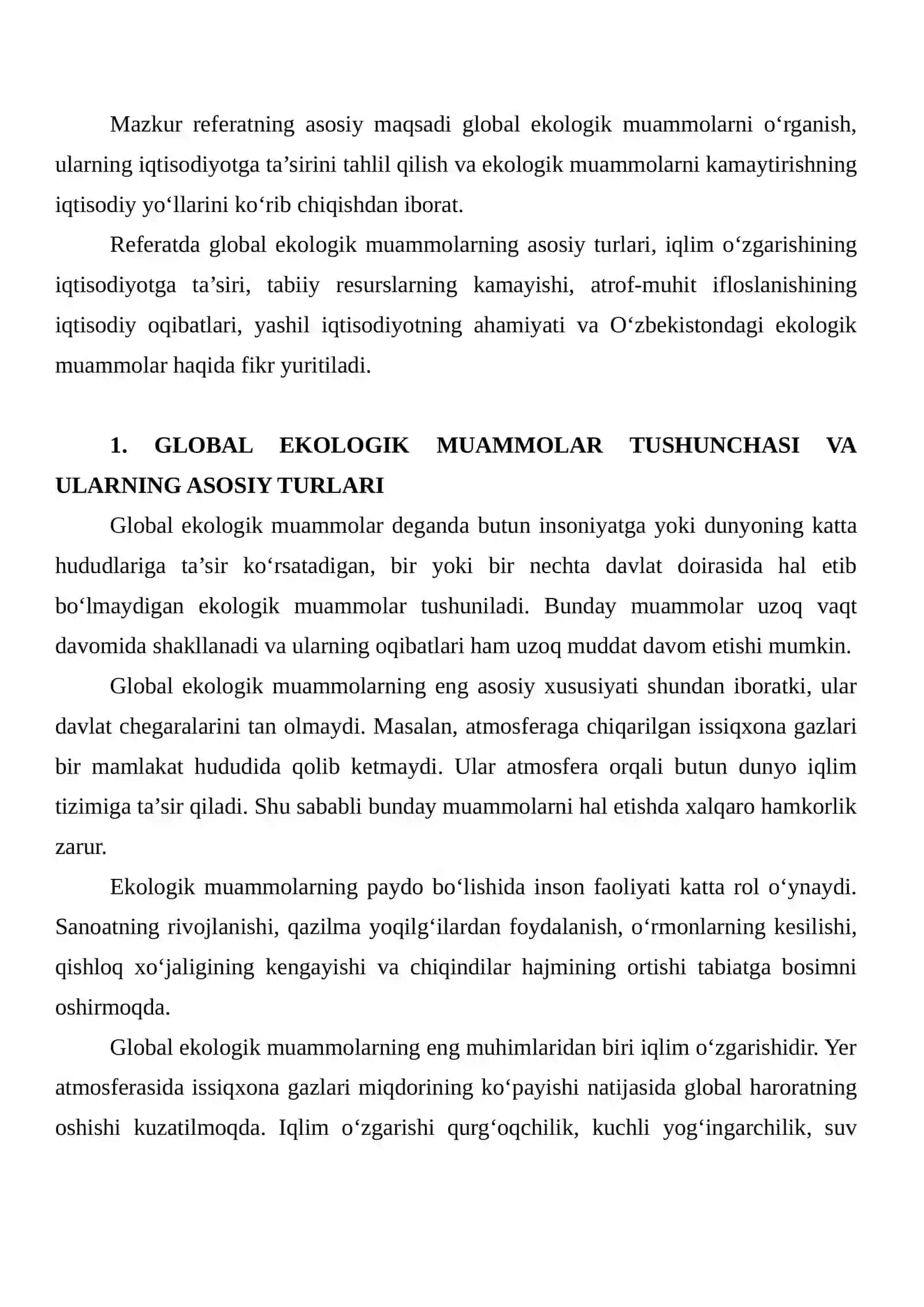 GLOBAL EKOLOGIK MUAMMOLAR VA ULARNING IQTISODIYOTGA TA’SIRINI TAHLIL QILISH 3