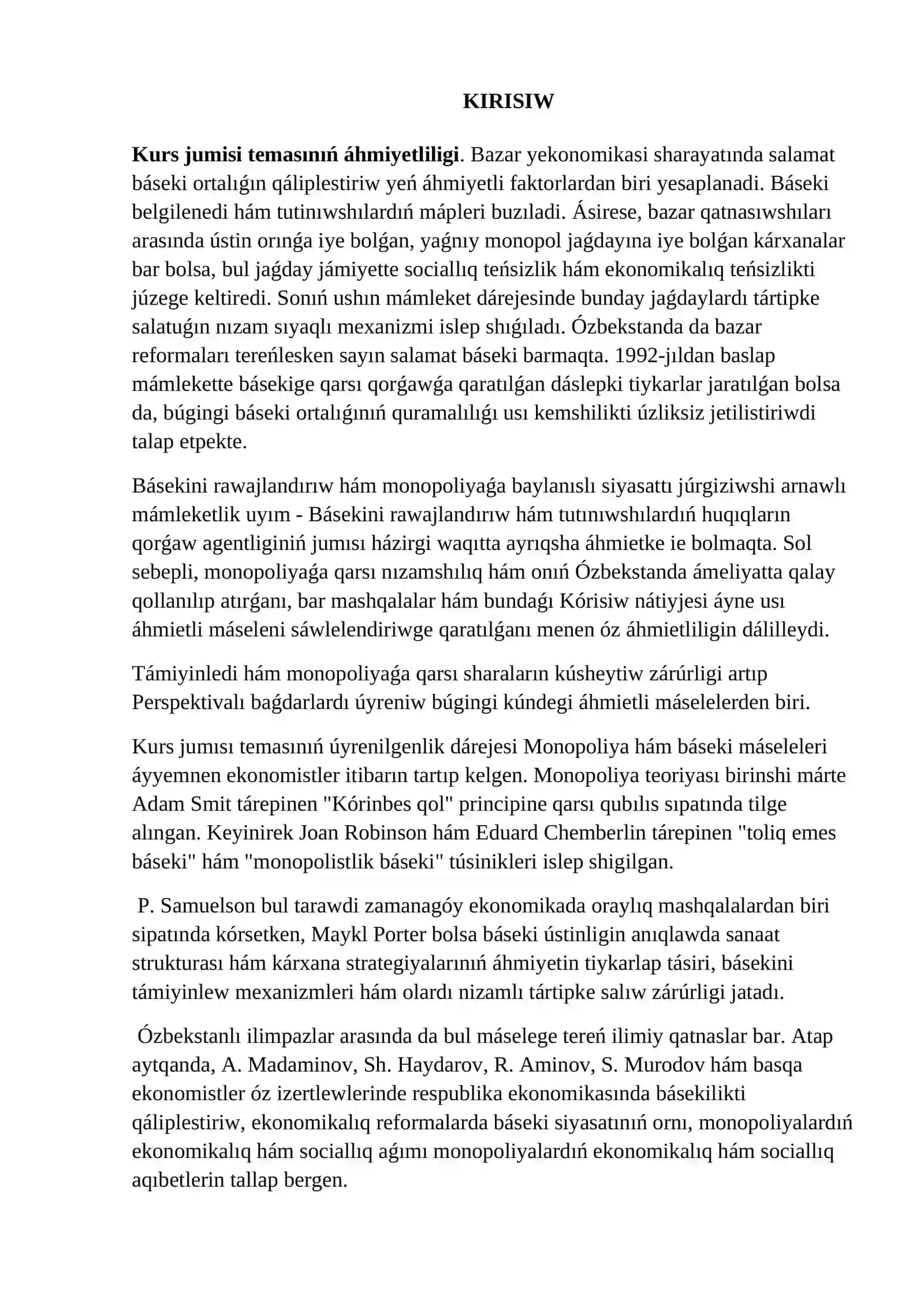Monopoliyaga qarsi nizamshiliq ham oni Ozbekistanda qollaniwdin strategiyasinin mazmuni ham ahimiyeti 3