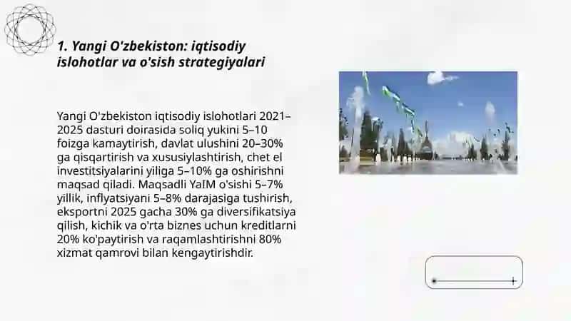 Yangi O'zbekiston: iqtisodiy islohotlar va o'sish strategiyalari 3