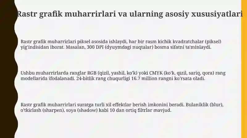 Rastrli grafika muharrirlari va unda ranglar, qatlamlar bilan ishlash HTML tili 3