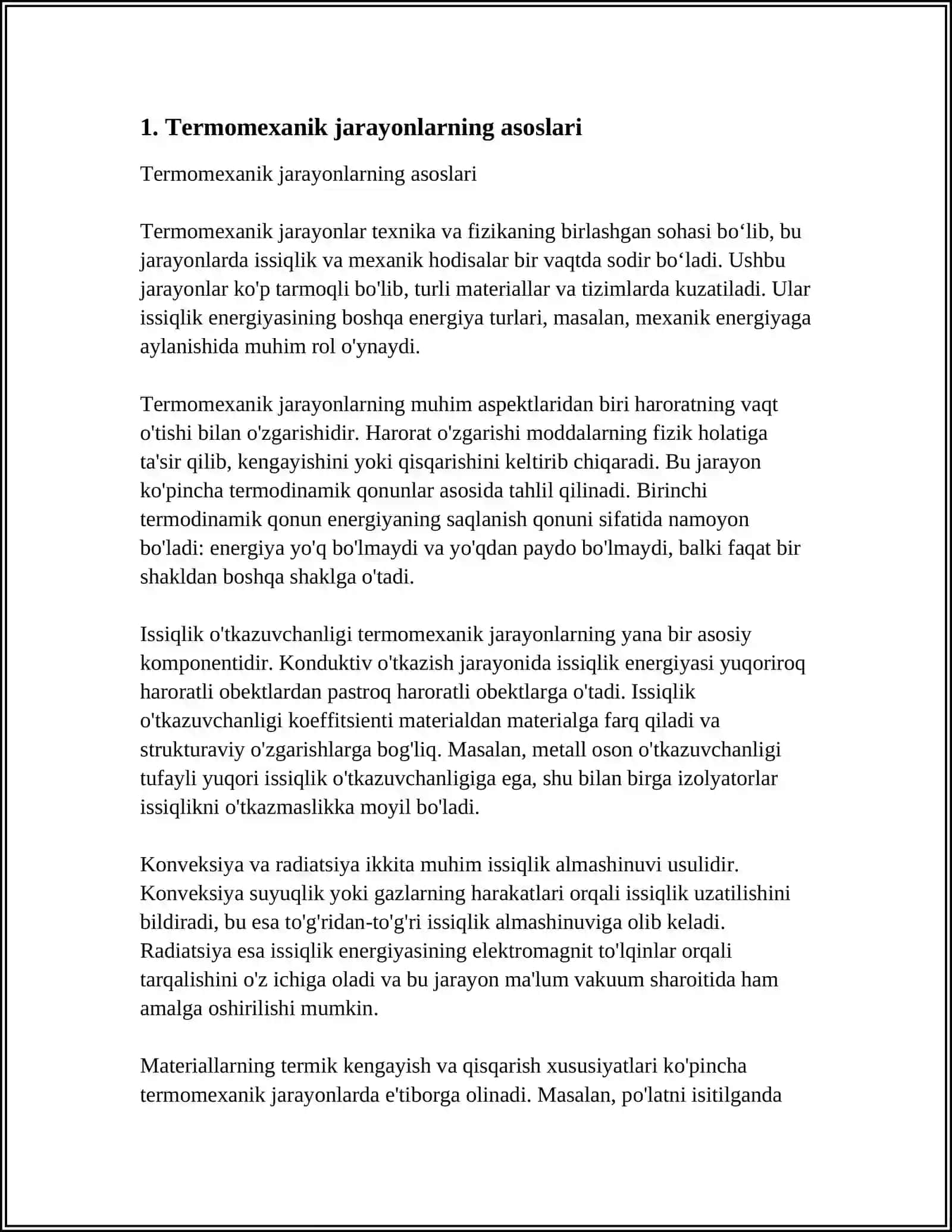 TEXNOLOGIK SISTEMALARDAGI TERMOMEXANIK JARAYONLARNI MODELLASHTIRISH 3