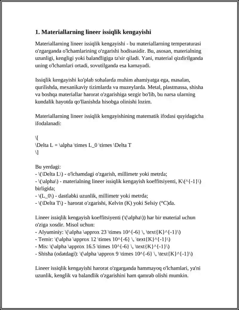 MATERIALLARNING ISSIQLIK KENGAYISHI 3