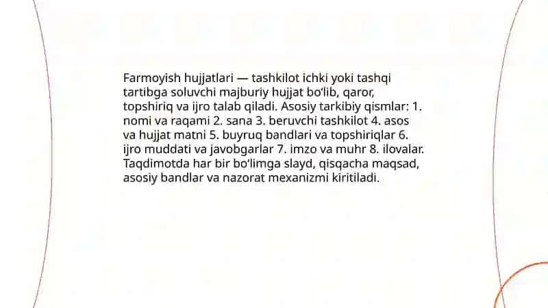 Farmoyish hujjatlari yuzasidan taqdimot tayyorlash va interfaol metodlar bo'yicha ishlash 3