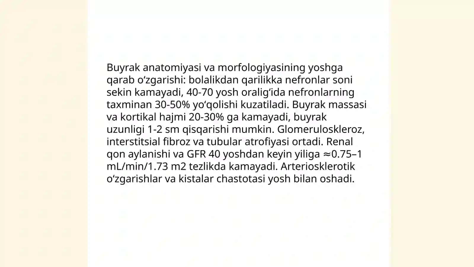 Buyrak,siydik yoʻli,qovuq,siydik chiqarish kanali,ularning yoshga qarab oʻzgarishi 3