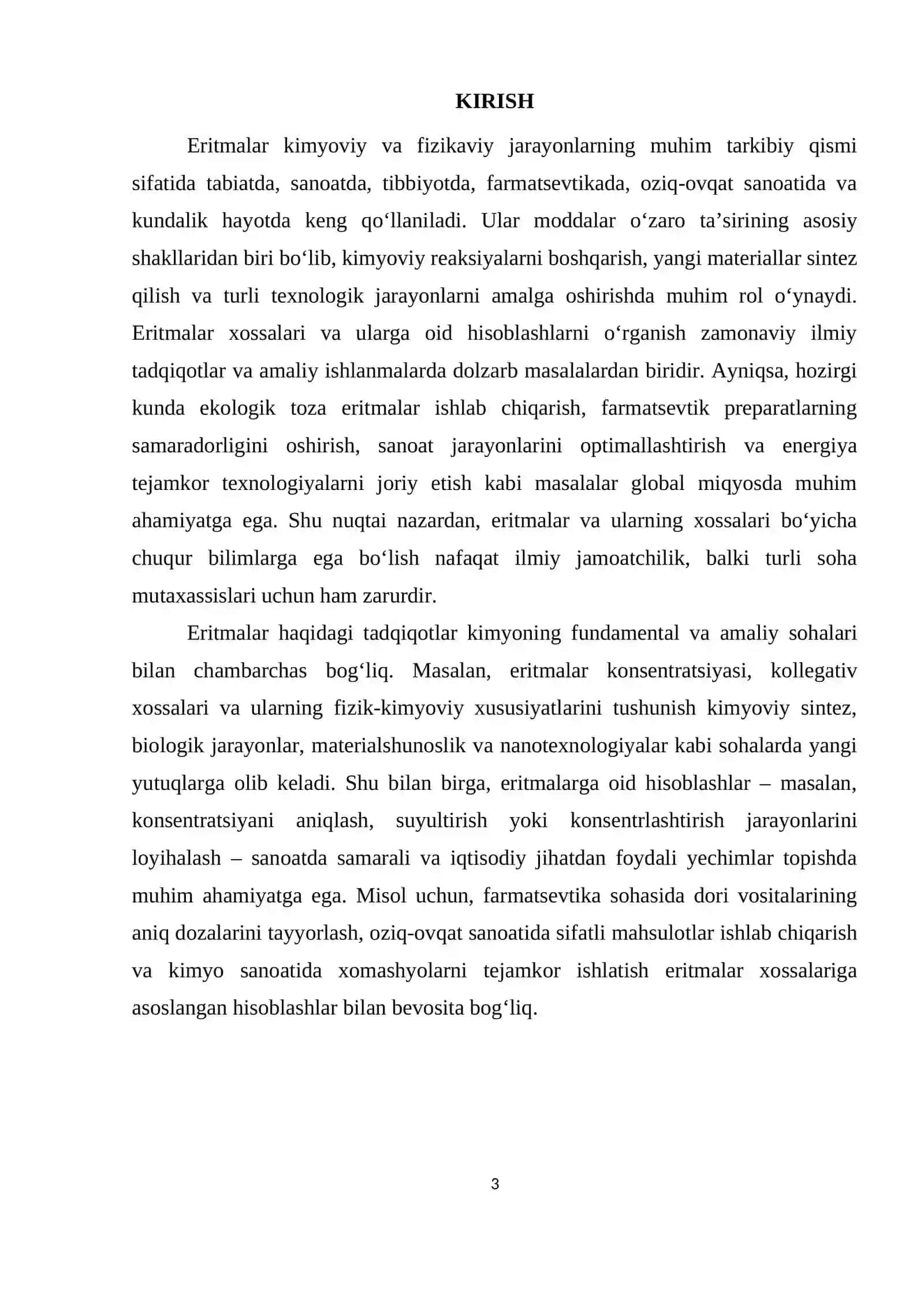 KURS ISHI "Eritmalar va ularning xossalari hamda ularga oid hisoblashlar" 3