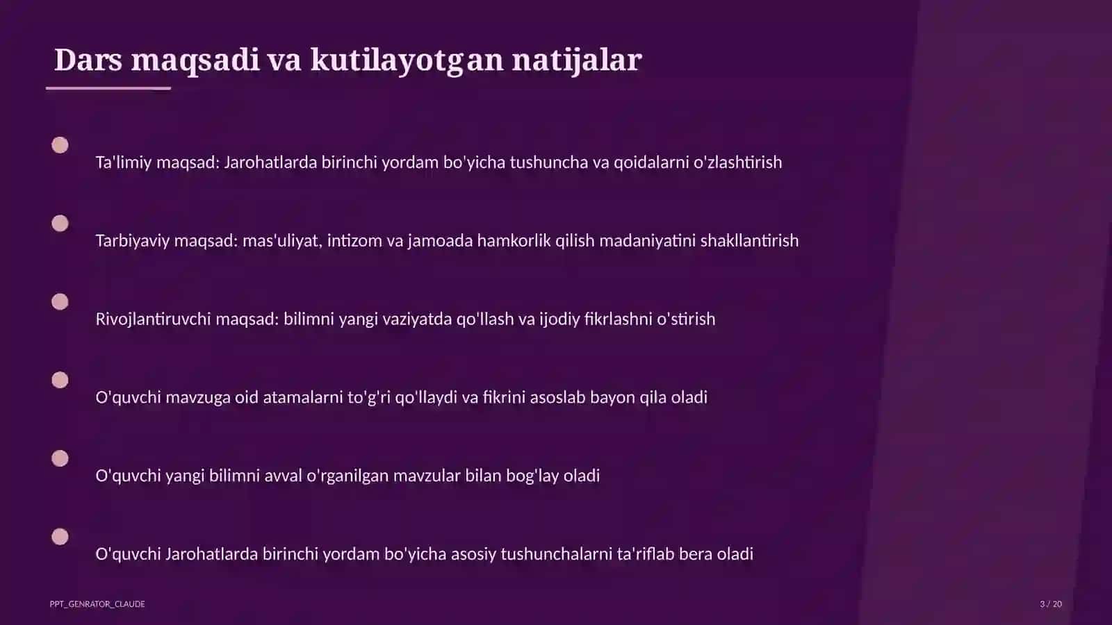 Jarohatlarda birinchi yordam (9-sinf) 3