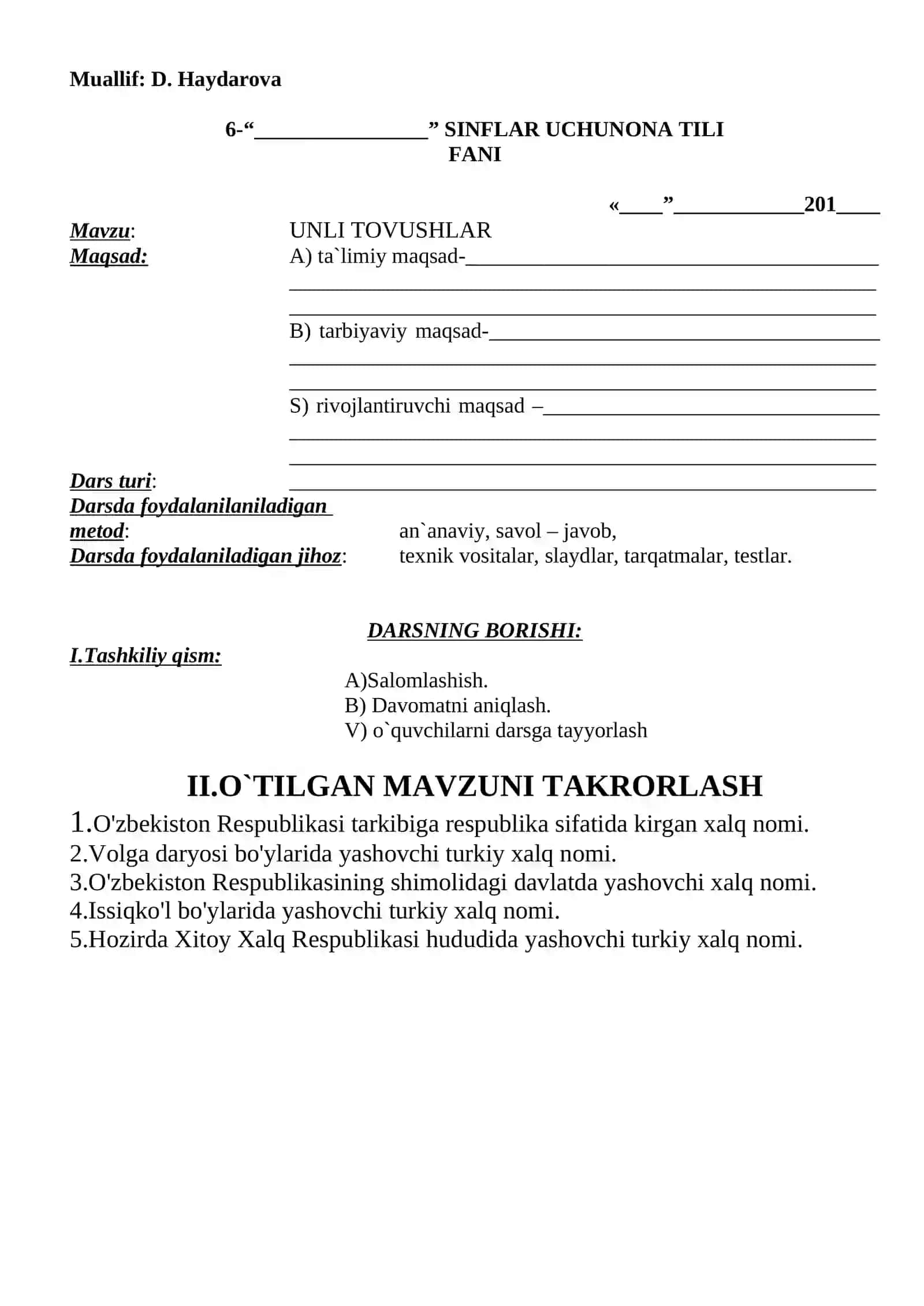 6-Sinf Ona Tili Fanidan Kompetensiyaviy Yillik Dars Ishlanmalar To‘plami 3