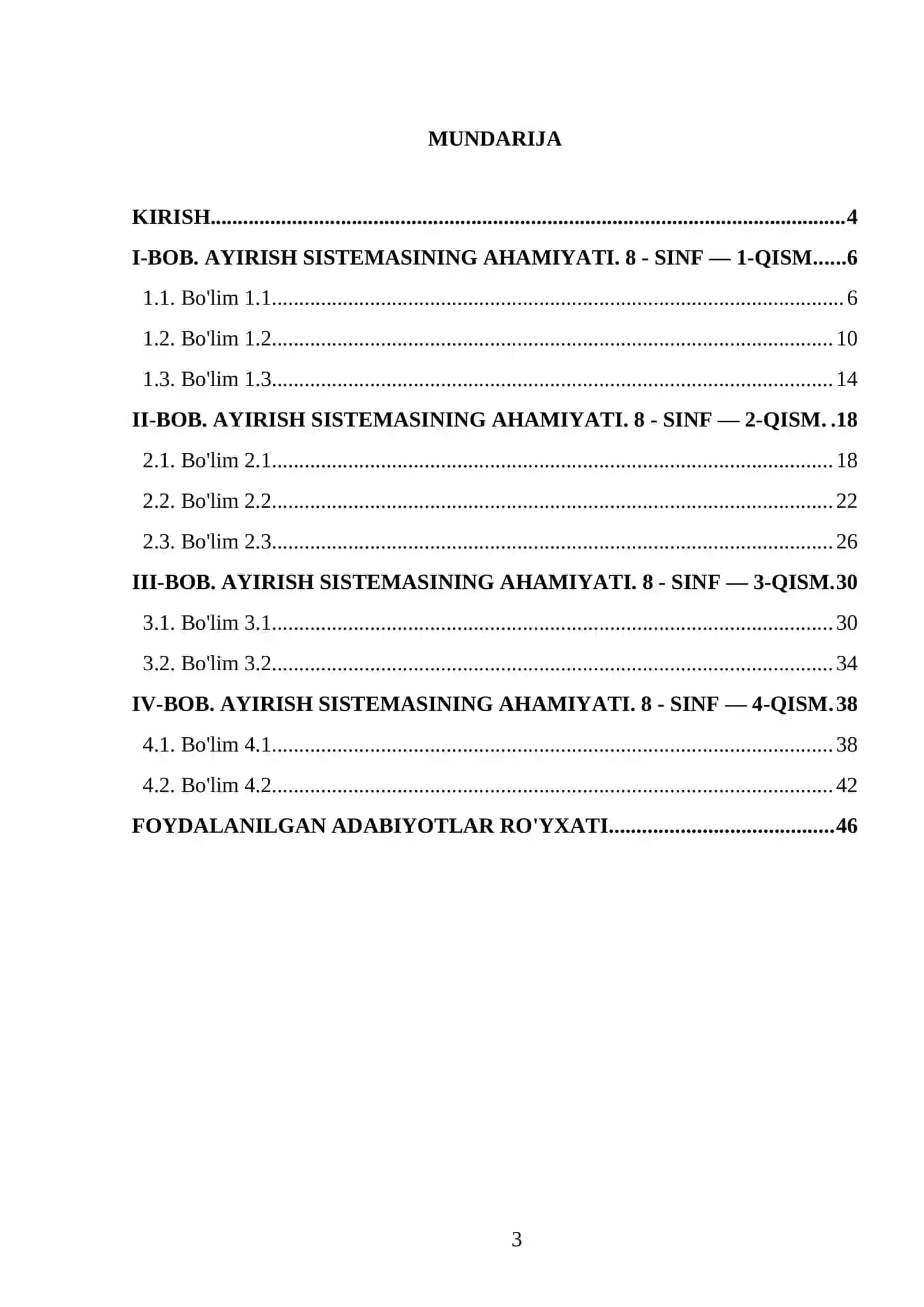 AYIRISH SISTEMASINING AHAMIYATI. 8 - SINF 3