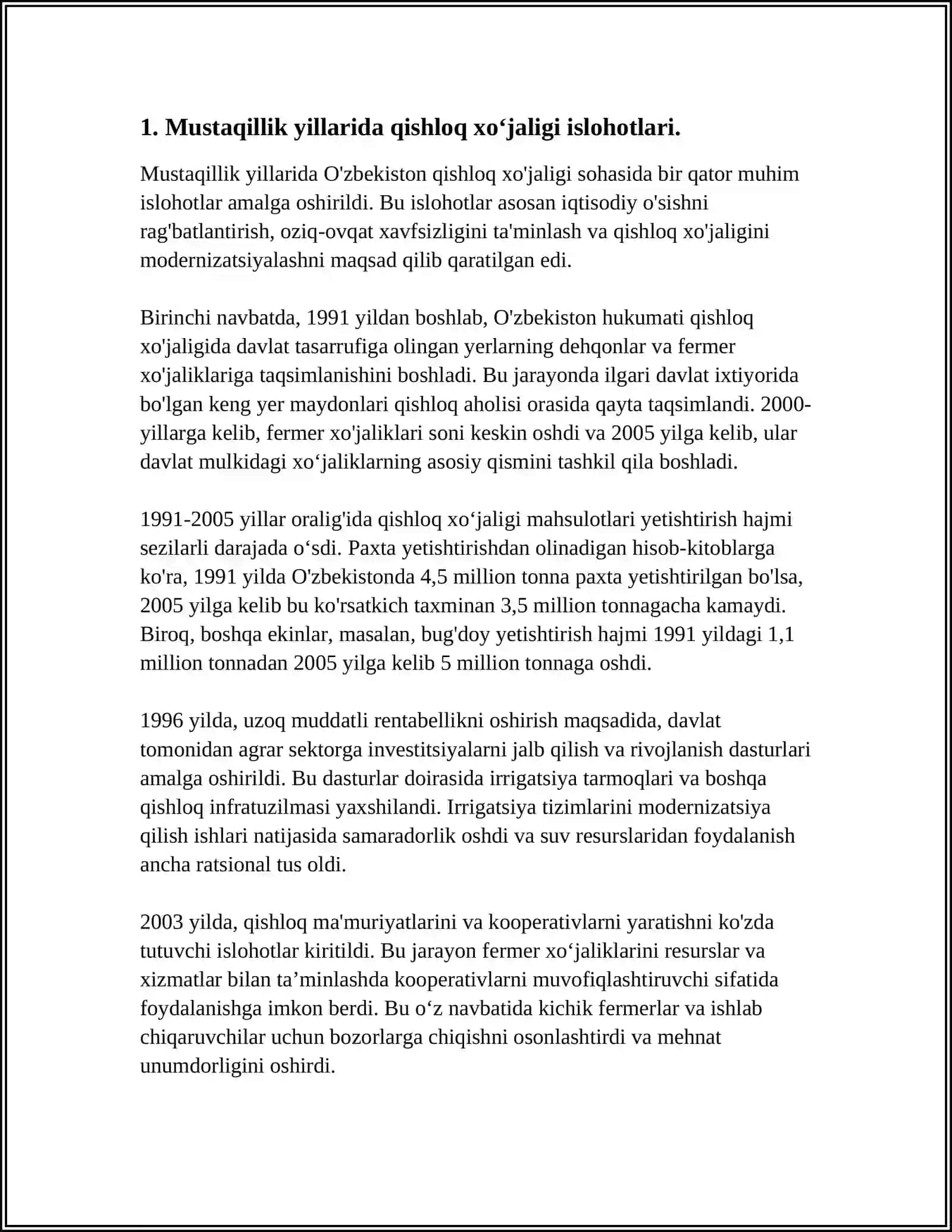 MUSTAQILLIK YILLARIDA SANOAT VA QISHLOQ XO'JALIGI SOXASIDA AMALGA OSHIRILGAN ISLOXOTLAR 3