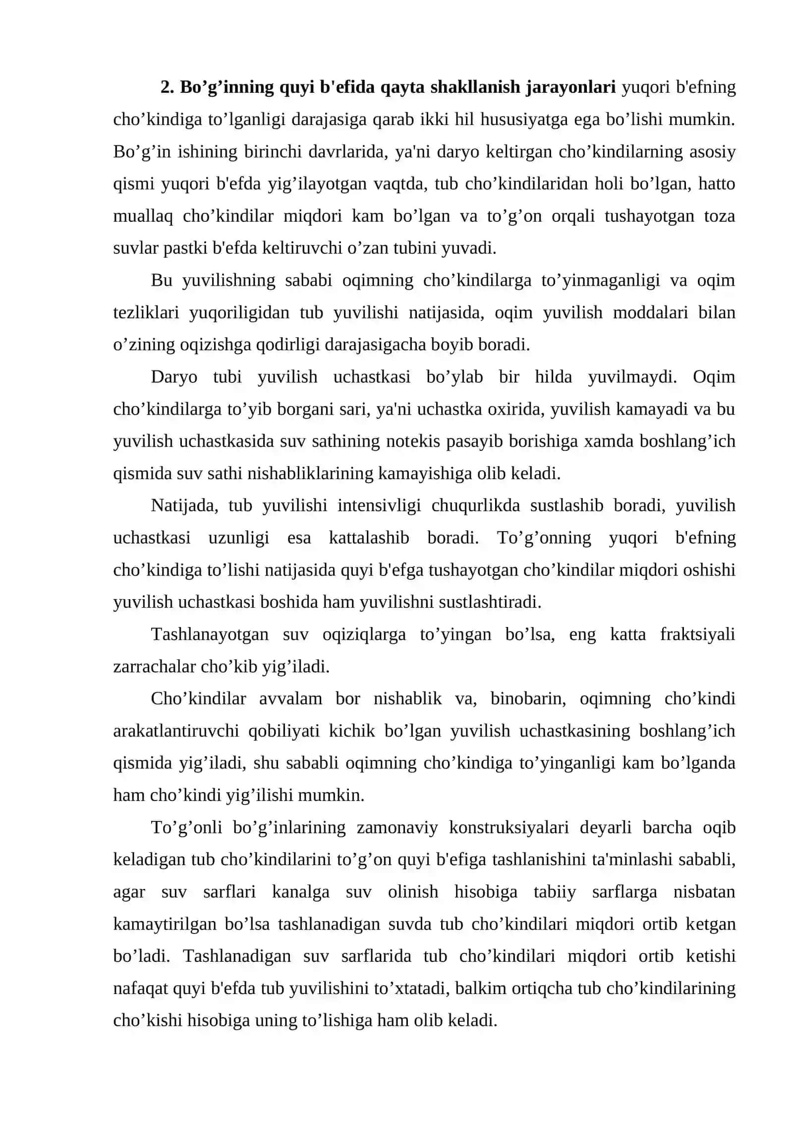 To’g’onning yuqori va quyi b'еflarida o’zanning qayta shakllanish jarayonlari 3