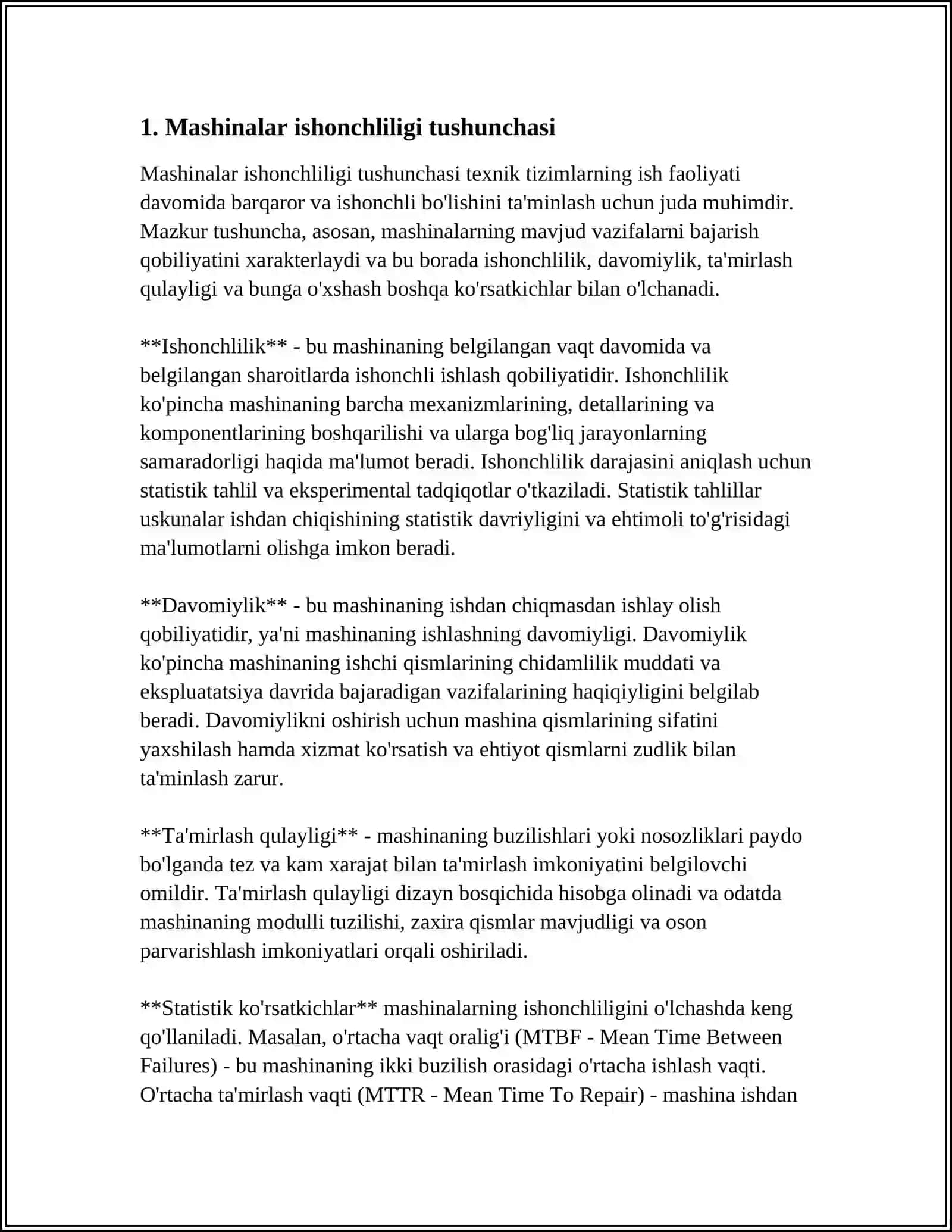 MASHINALAR ISHONCHLILIGI HAQIDAGI AXBOROTNING O‘Z VAQTIDA BERILISHI VA UZLUKSIZLIGI 3