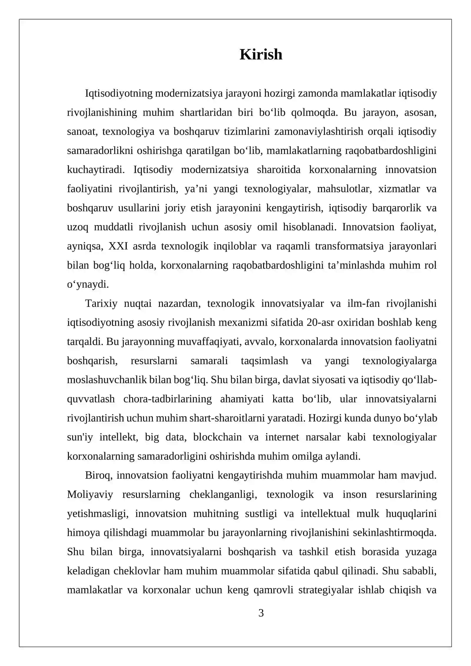 MUSTAQIL ISH IQTISODIYOTNNI MODERNIZATSIYALASH SHAROITIDA KORXONANING INNOVATSION FAOLIYATI SAMARADORLIGINI OSHIRISH 3