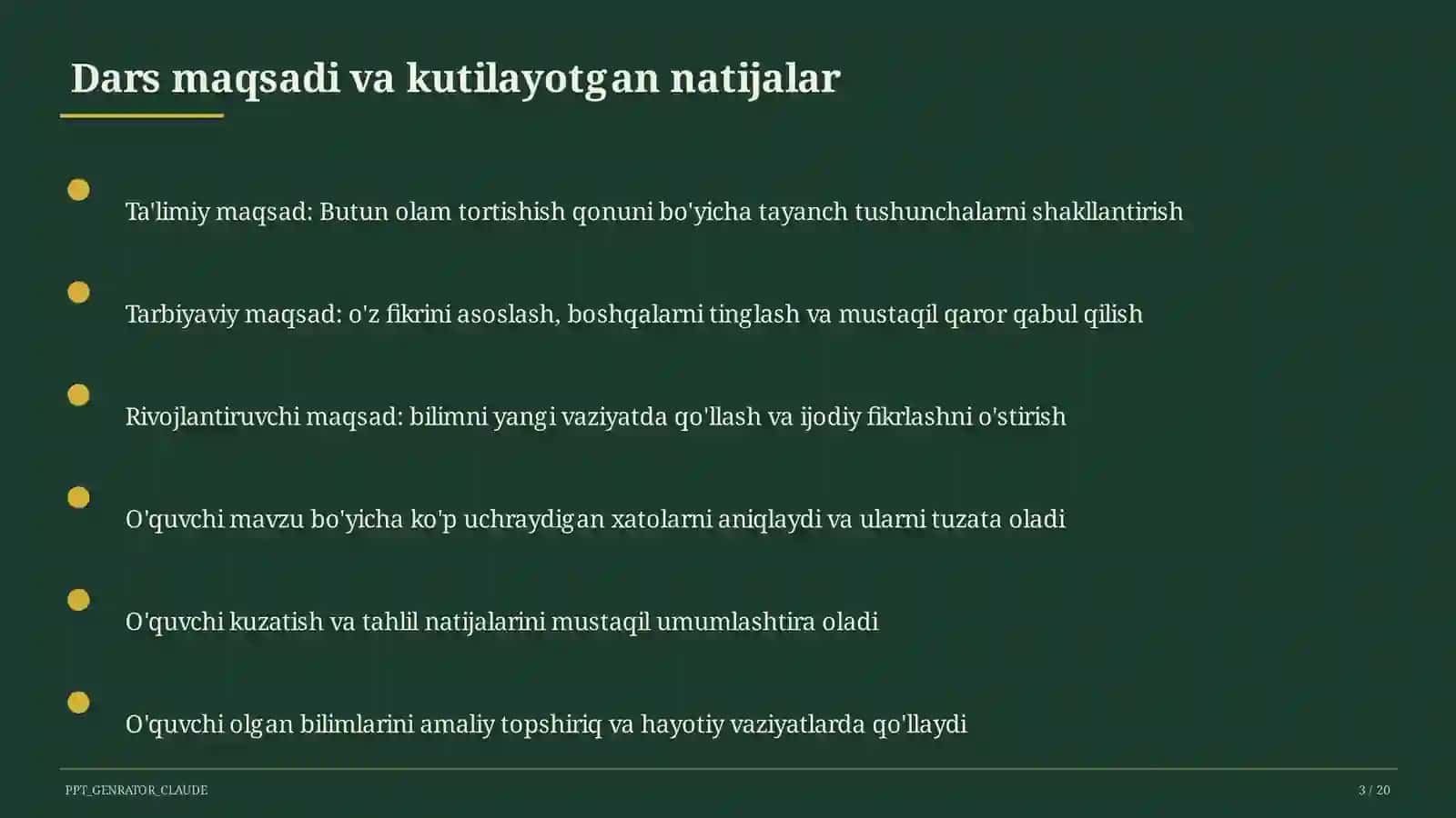Butun olam tortishish qonuni (9-sinf) 3