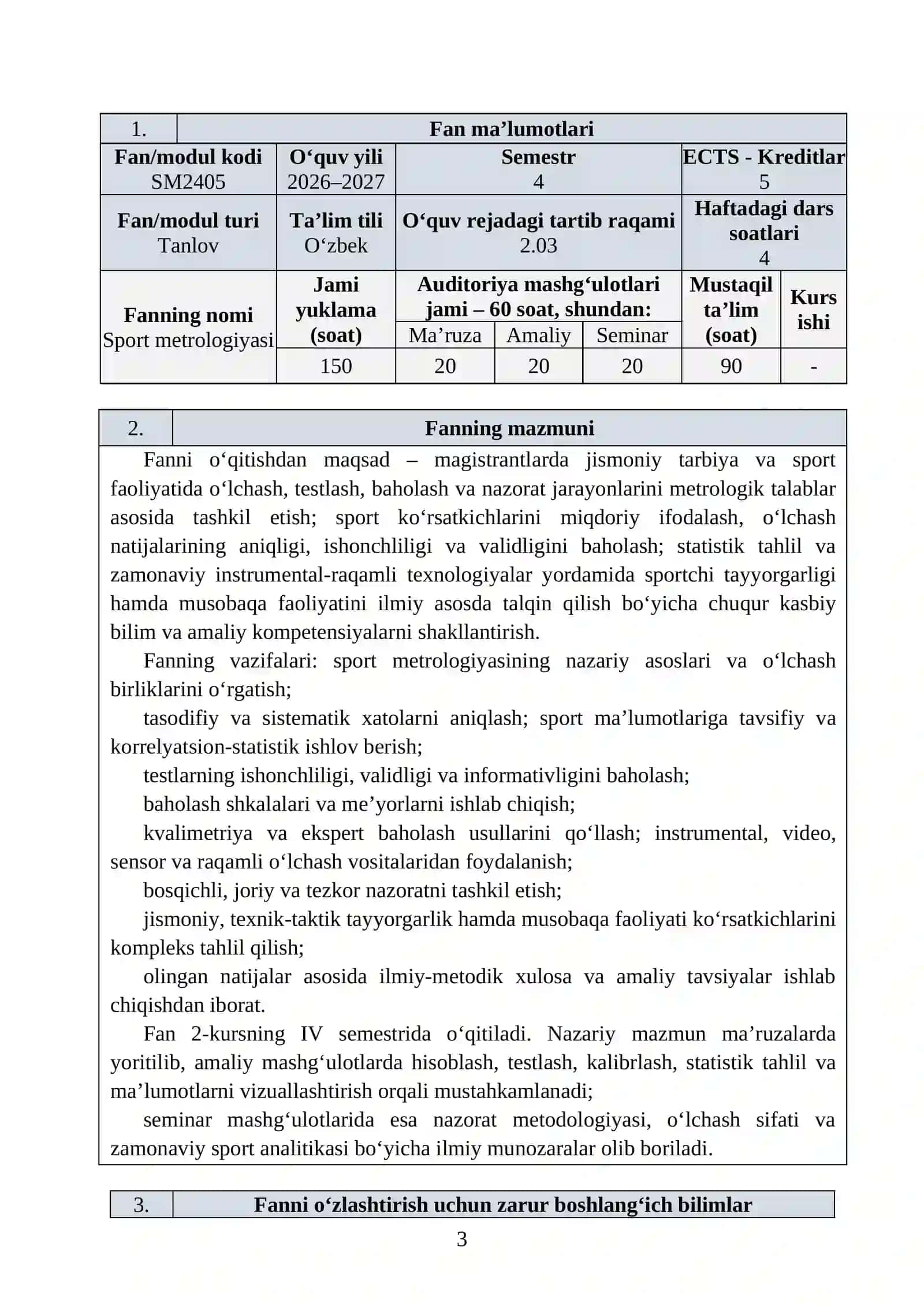 SPORT METROLOGIYASI O'D 2-KURS 2026 3
