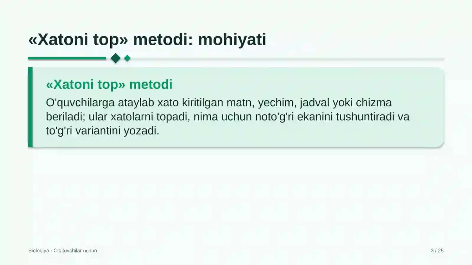 biologiya darslarida xatoni top metodidan foydalanish 3819 3