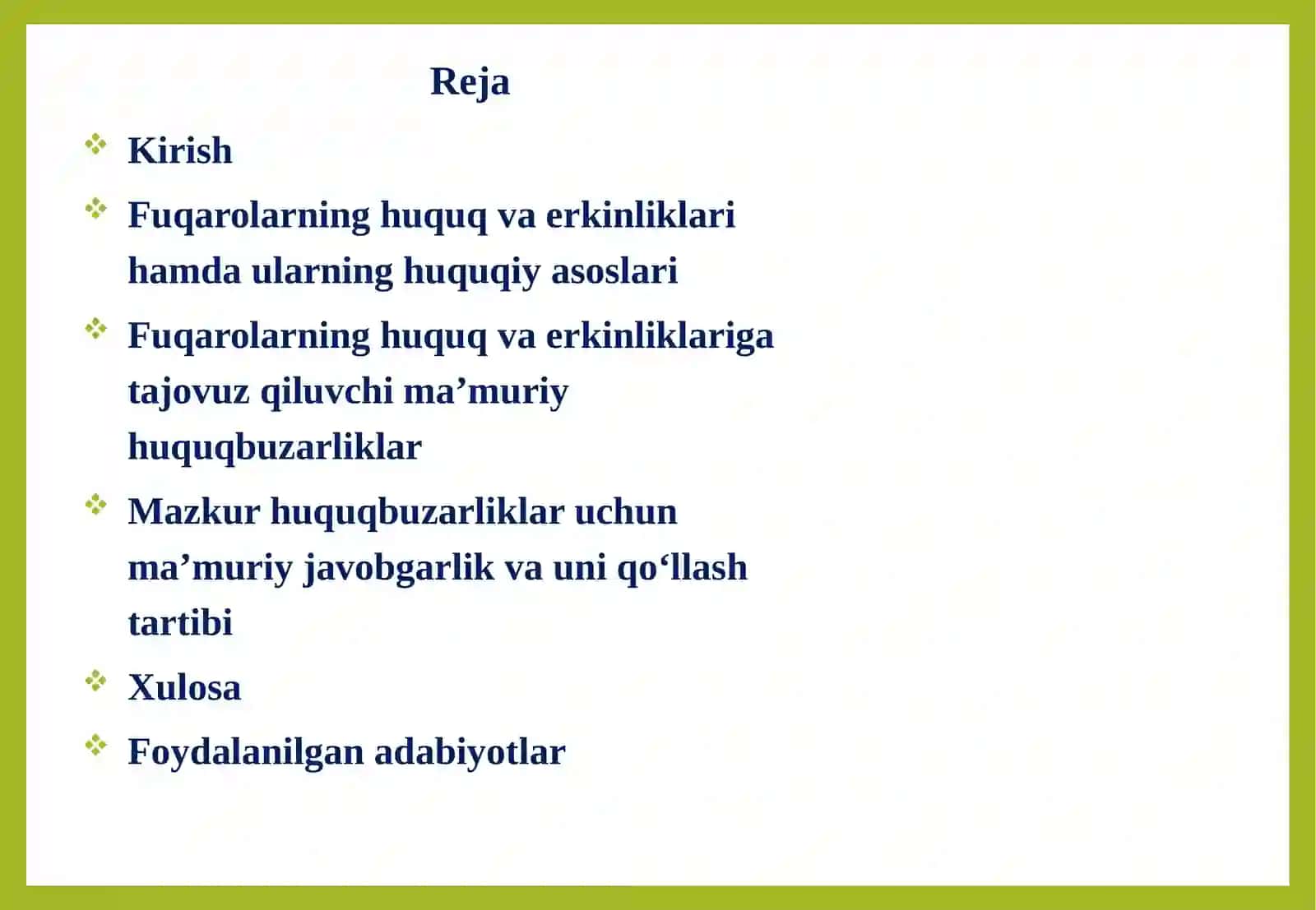 FUQOROLARNING HUQUQ VA ERKINLIKLARIGA TAJOVUZ QILADIGAN HUQUQBUZARLIKLAR UCHUN MA’MURIY JAVOBGARLIK 3