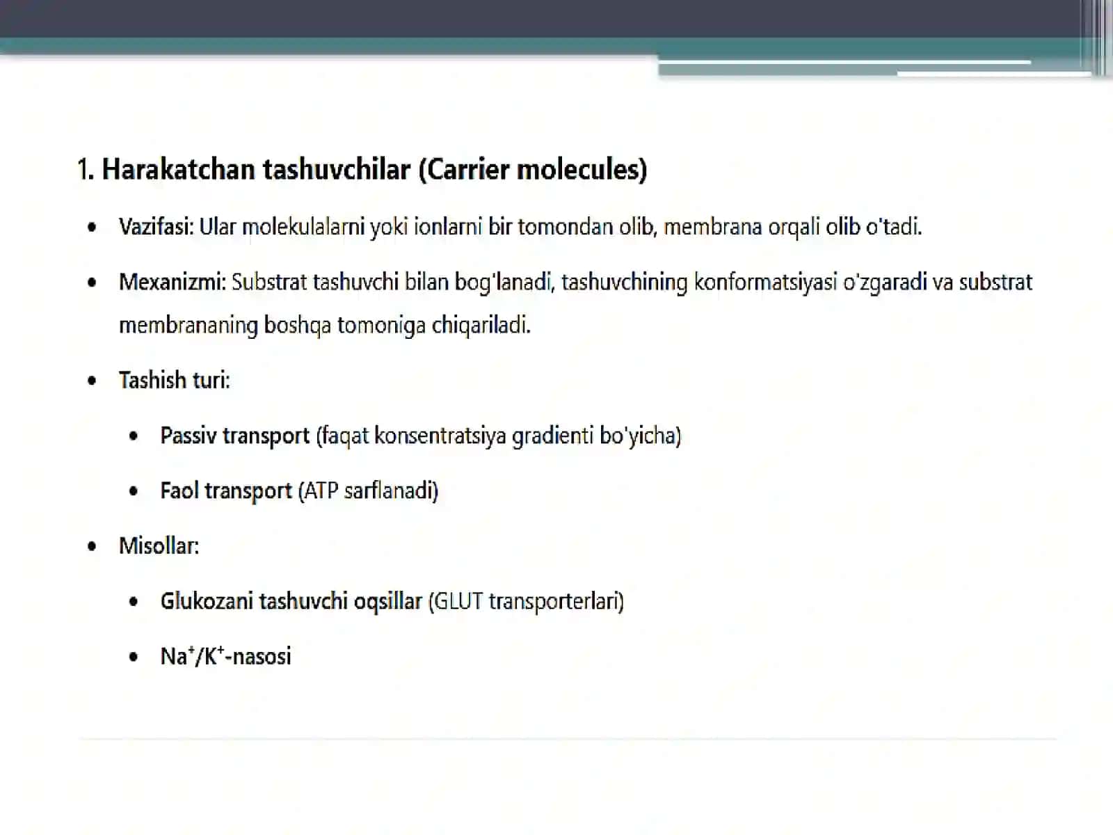Harakatchan tashuvchilar va ionofor hosil qiluvchilar 3