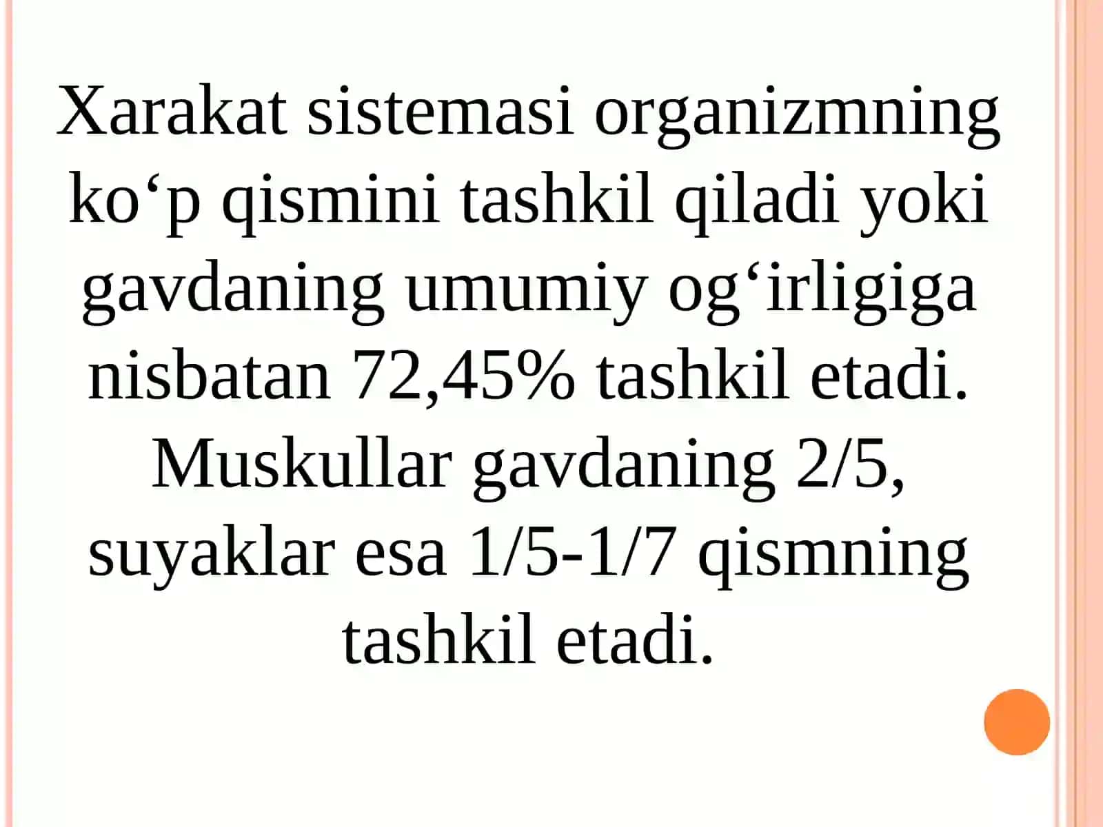 TAYANCH –HARAKAT SISTEMASI.MUSKULLAR SISTEMASININGTUZILISHI. ICHKI ORGANLARNING TUZILISHI.MIYA QUTISI VA UMURTQA POGʻONASI TUZILISHI 3