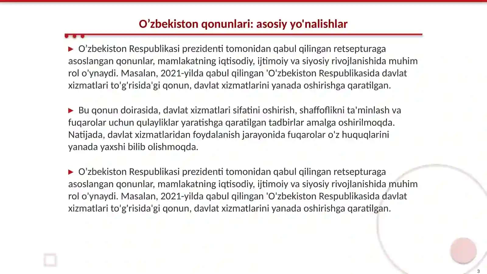 O’zbekiston Respublikasi prezidentining retsepturaga asoslangan qonun va farmoyishlari 3
