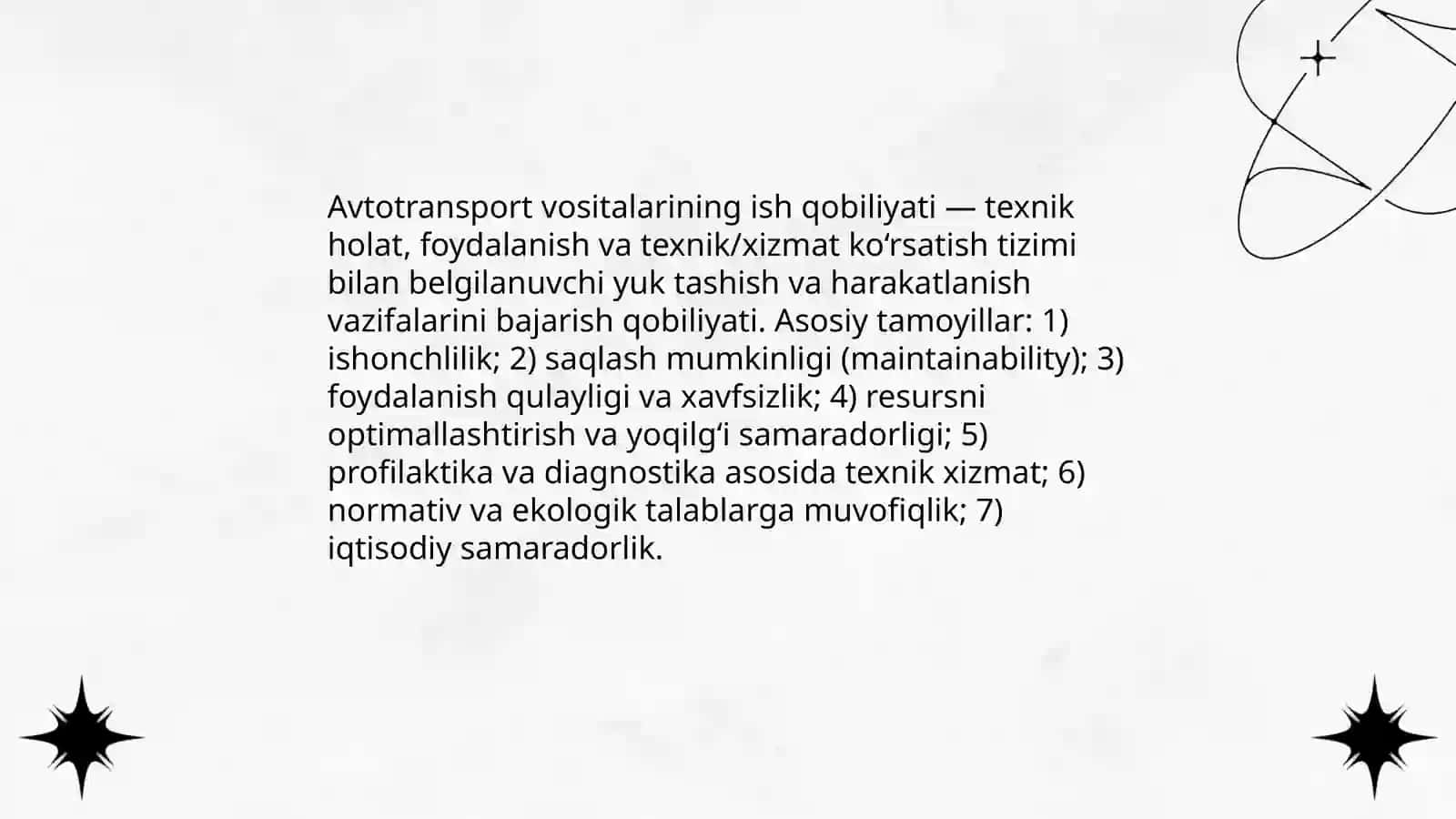 Avtotransport vositalarining ish qobilyatini boshqarishning asoslari va meyorlari 3