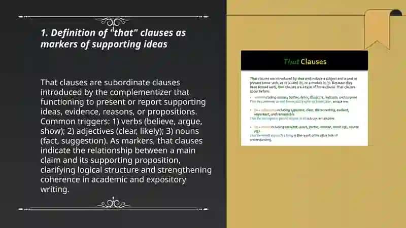 Definition of "that" clauses as markers of supporting ideas 3