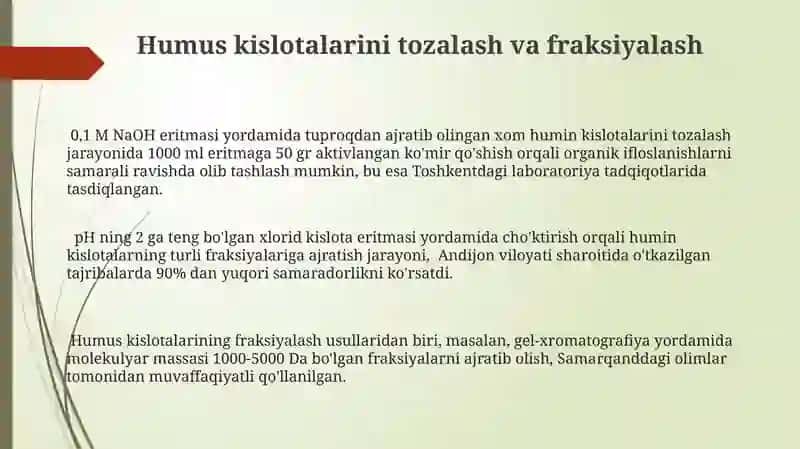 Humus Kislotalarini Tozalash va Fraksiyalash 3