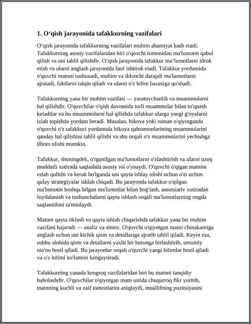 OʻQISH JARAYONIDA TAFAKKUR (FIKRLASH) JARAYONINING XUSUSIYATLARI 3