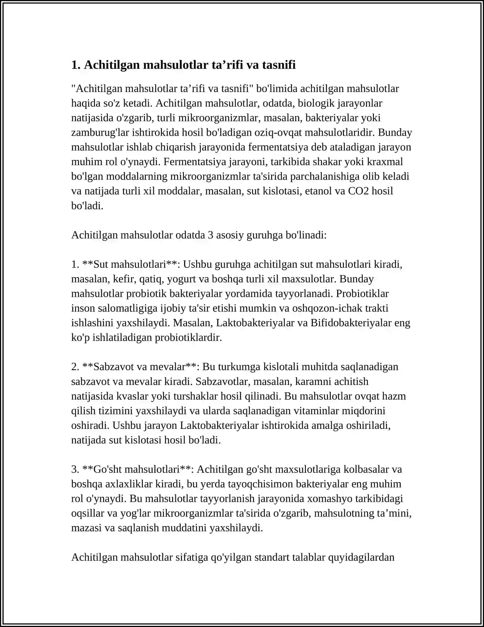 ACHITILGAN MAHSULOTLAR SIFATIGA QOʻYILGAN STANDART TALABLAR 3