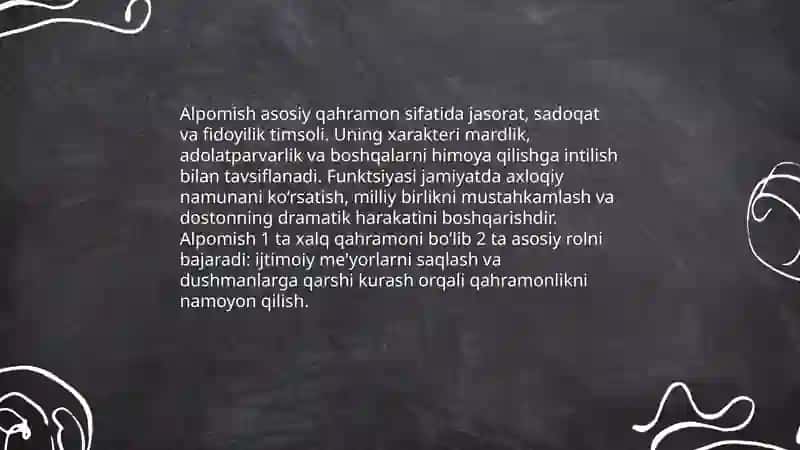 Alpomish dostoni qahramonlariga tasnif 3