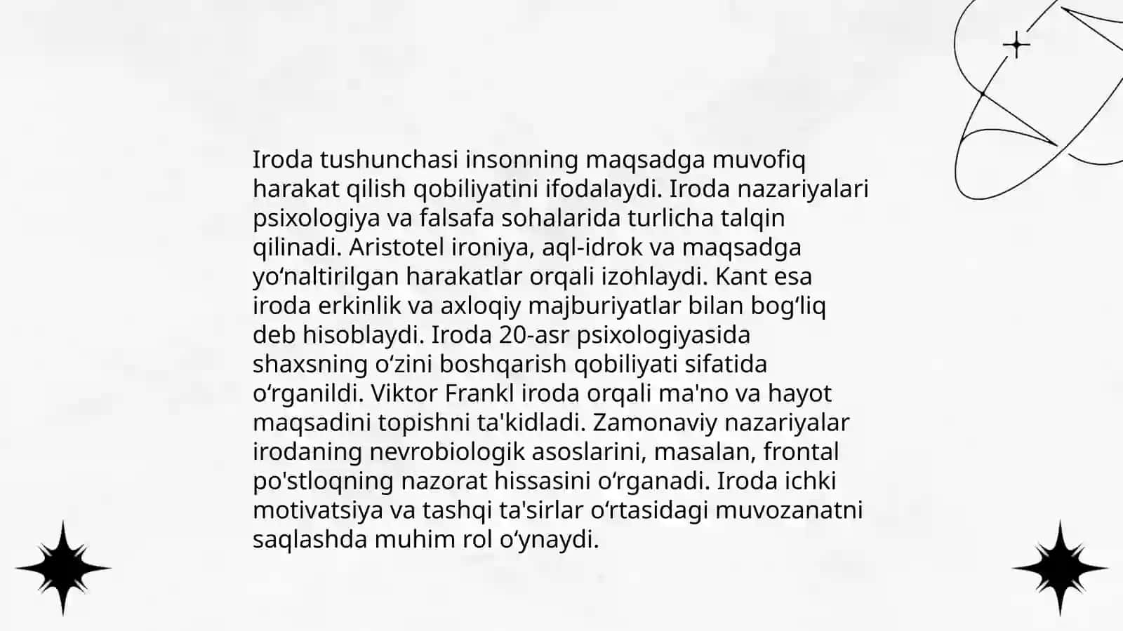 Iroda tushunchasi va nazariyalar.Irodaviy akt va uning tuzilishi 3