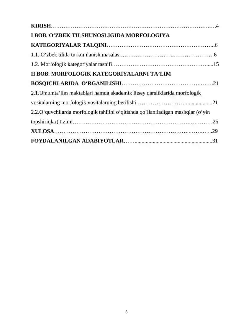 Morfologik kategoriyalar va ularning talim bosqichlari darsliklarida berilishi mavzusidagi K U R S I SH I 3