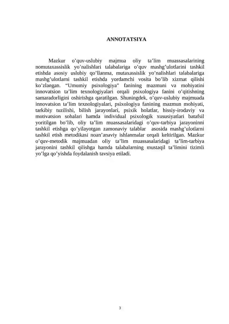 Umumiy psixologiya fanidan O’quv-metodik majmua 3