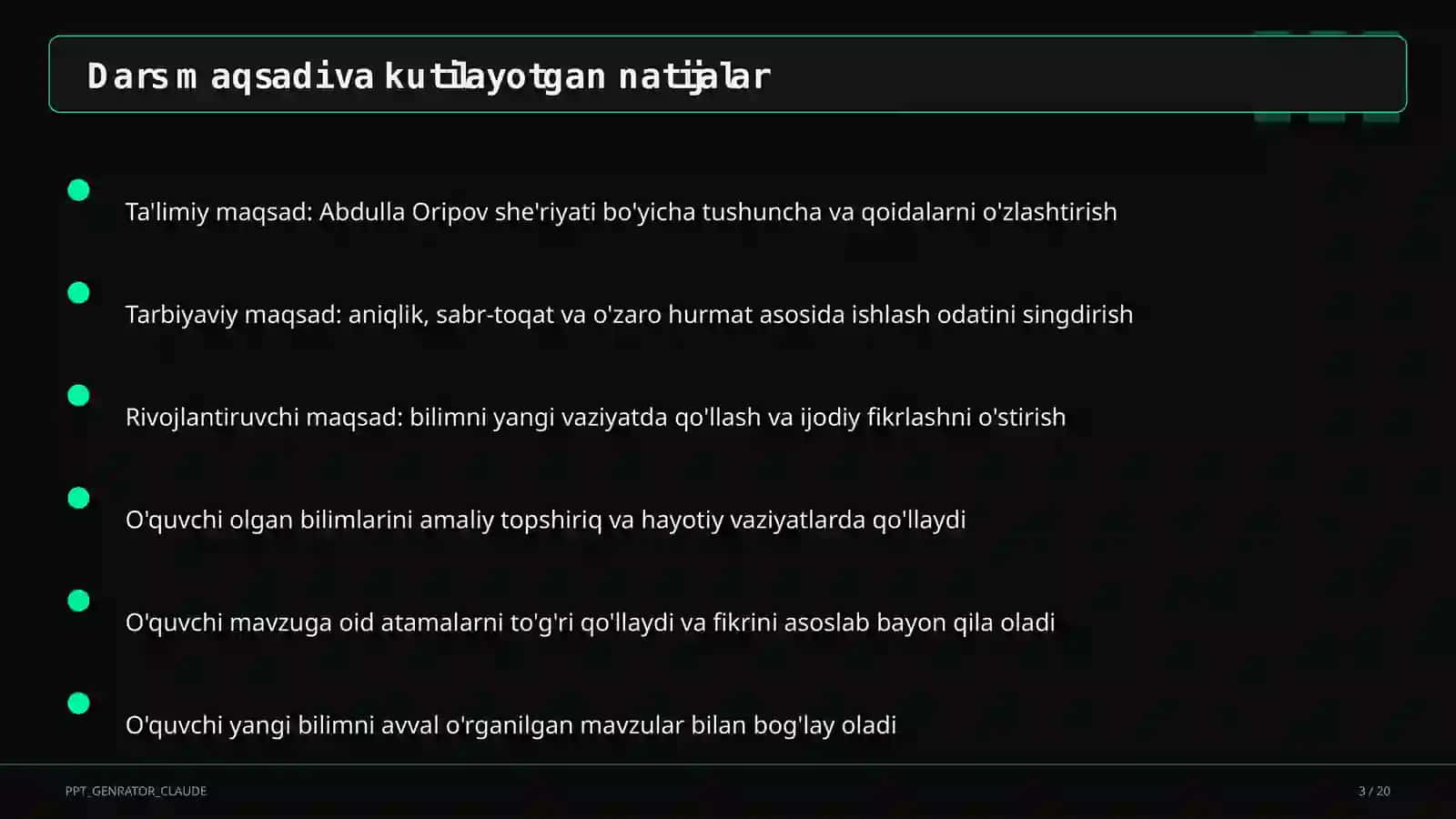 Abdulla Oripov she'riyati (9-sinf) 3