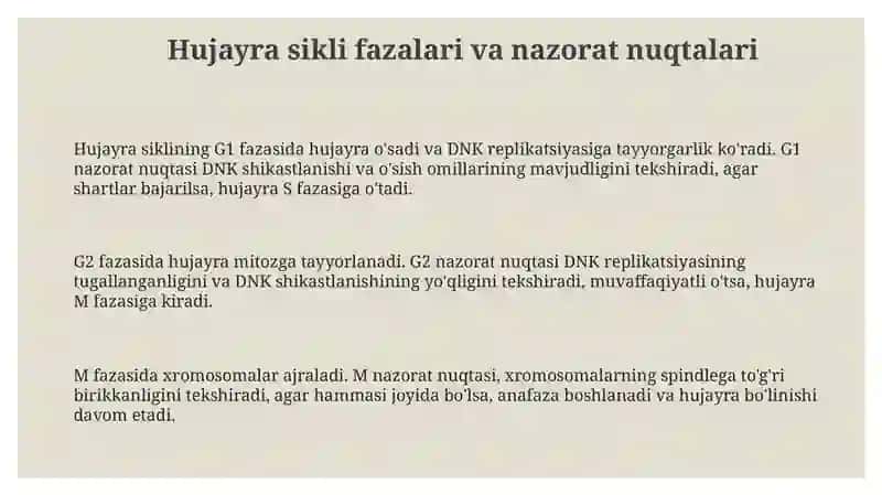 Hujayra sikli va hujayra replikatsiyasi boshqaruvi mexanizmlari 3