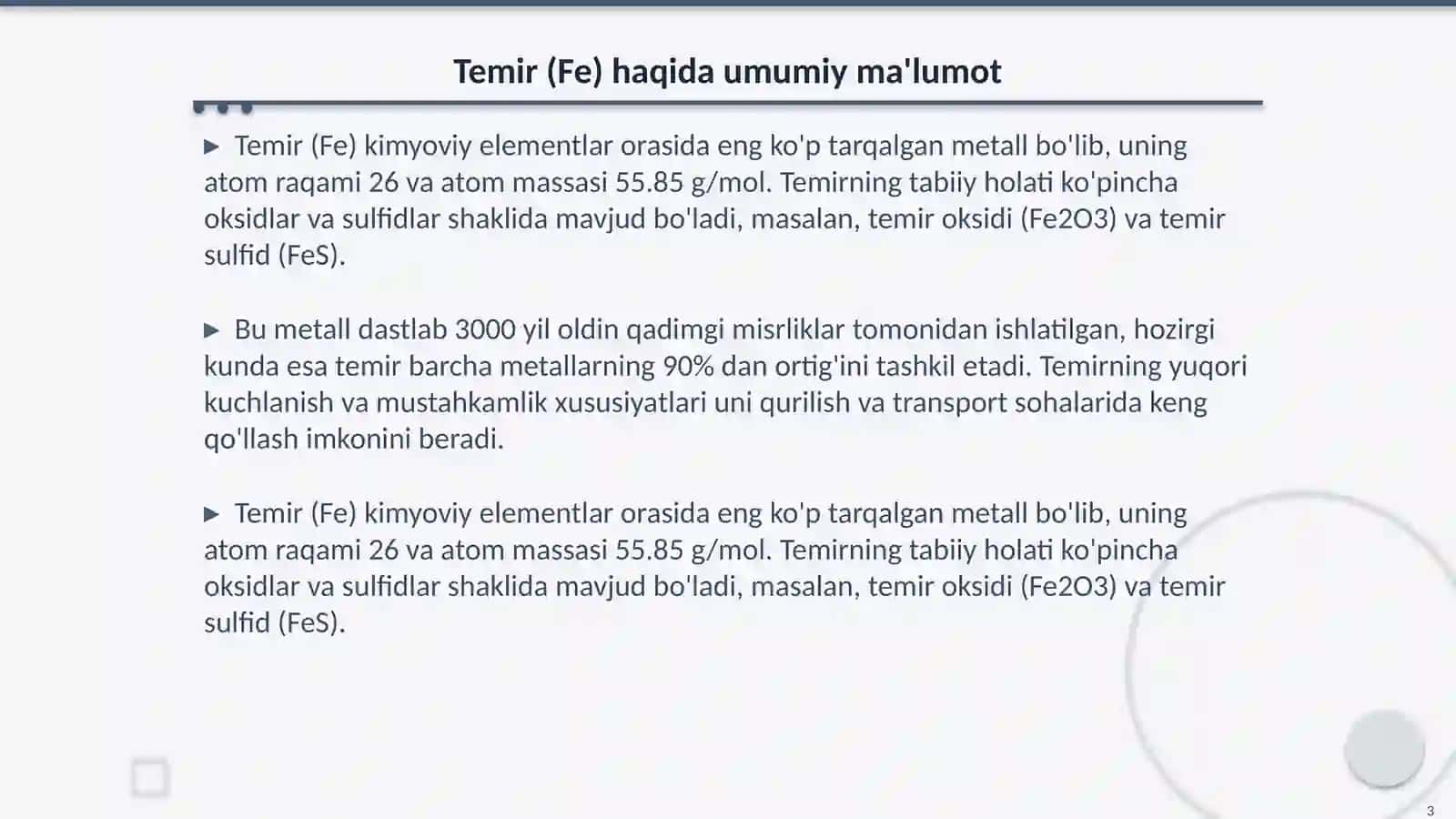 Fe, Ru, Os va Hs. Ularning birikmalari va xossalari 3