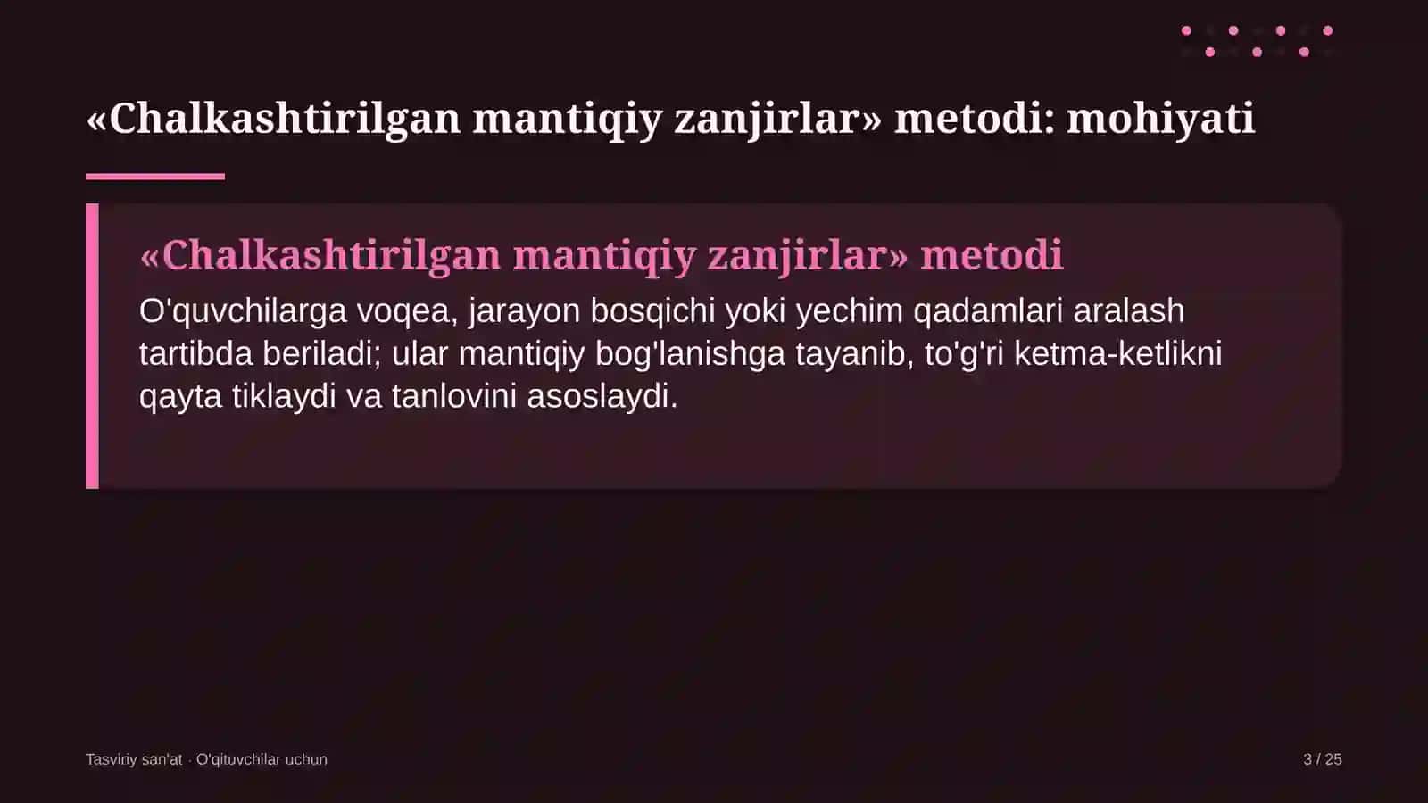 tasviriy san'at darslarida chalkashtirilgan mantiqiy zanjirlar metodidan foydalanish 9852 3