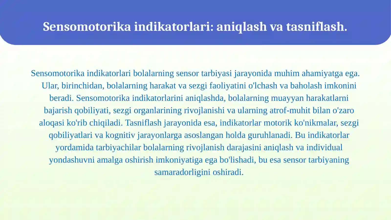 Maktabgacha ta’lim yoshidagi bolalarga sensor tarbiya asosida sensomotorika indikatorlarini shakllantirish. 3
