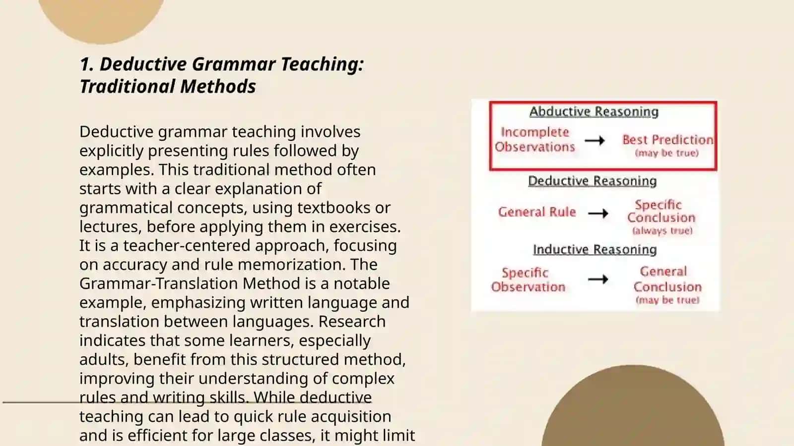 Tradition or Modernism in grammar teaching: Deductive and Inductive approaches 3