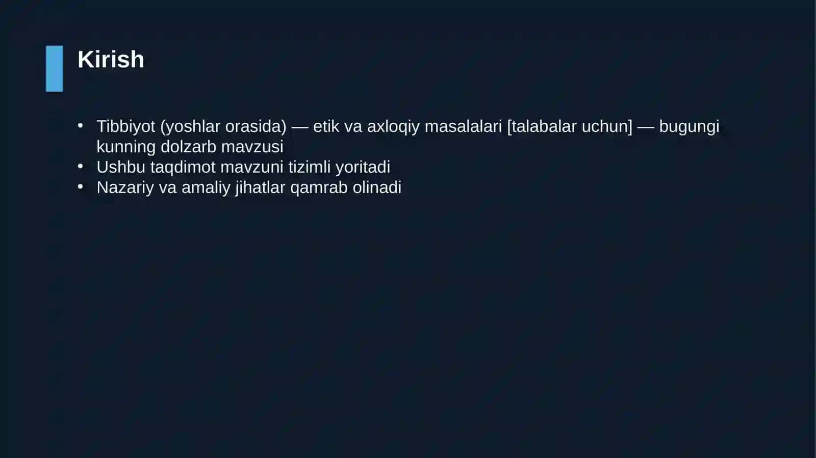 Tibbiyot (yoshlar orasida) — etik va axloqiy masalalari [talabalar uchun] 3