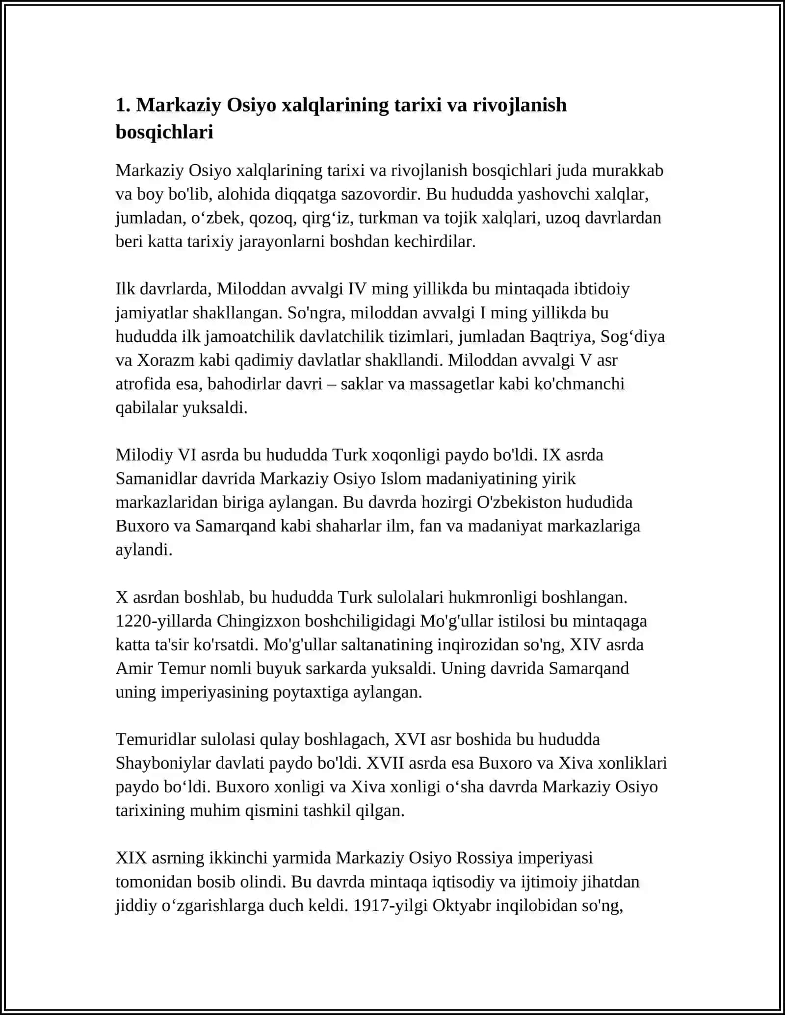 MARKAZIY OSIYO XALQLARI TARIXI,MADANIYATI,ETNOGRAFIYASI MUAMMOLARI 3
