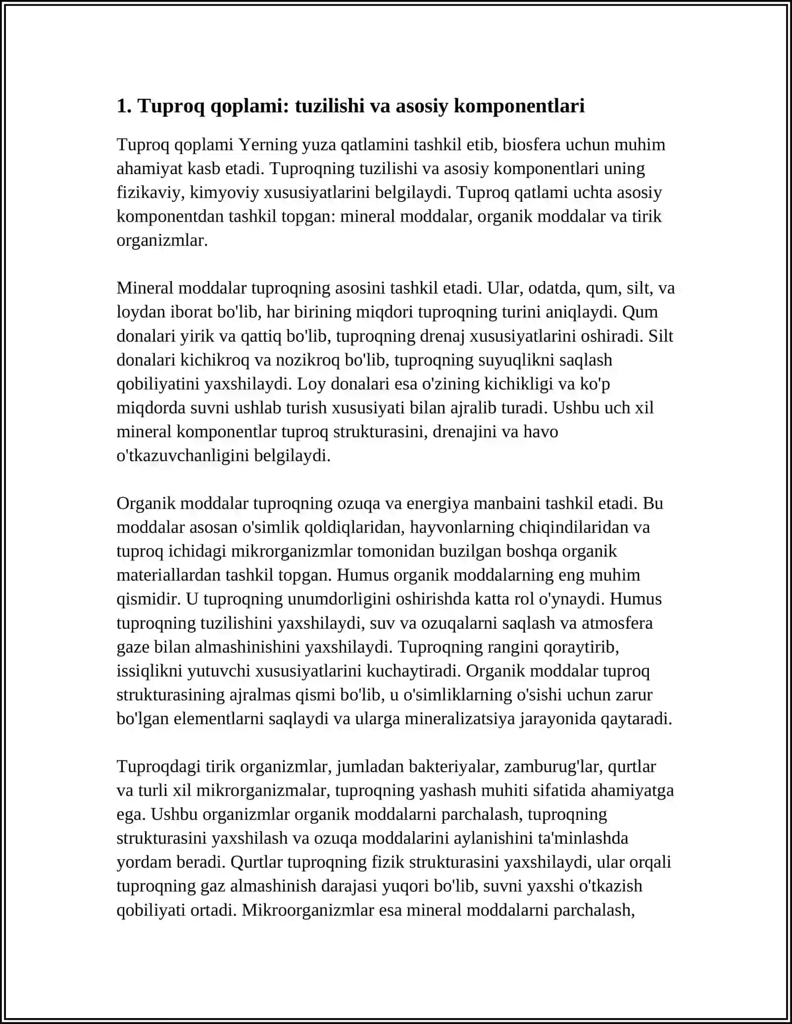 Tuproq Qoplaminig Biosfera va Ishlab Chiqarishdagi Roli va Ahmiyat 3