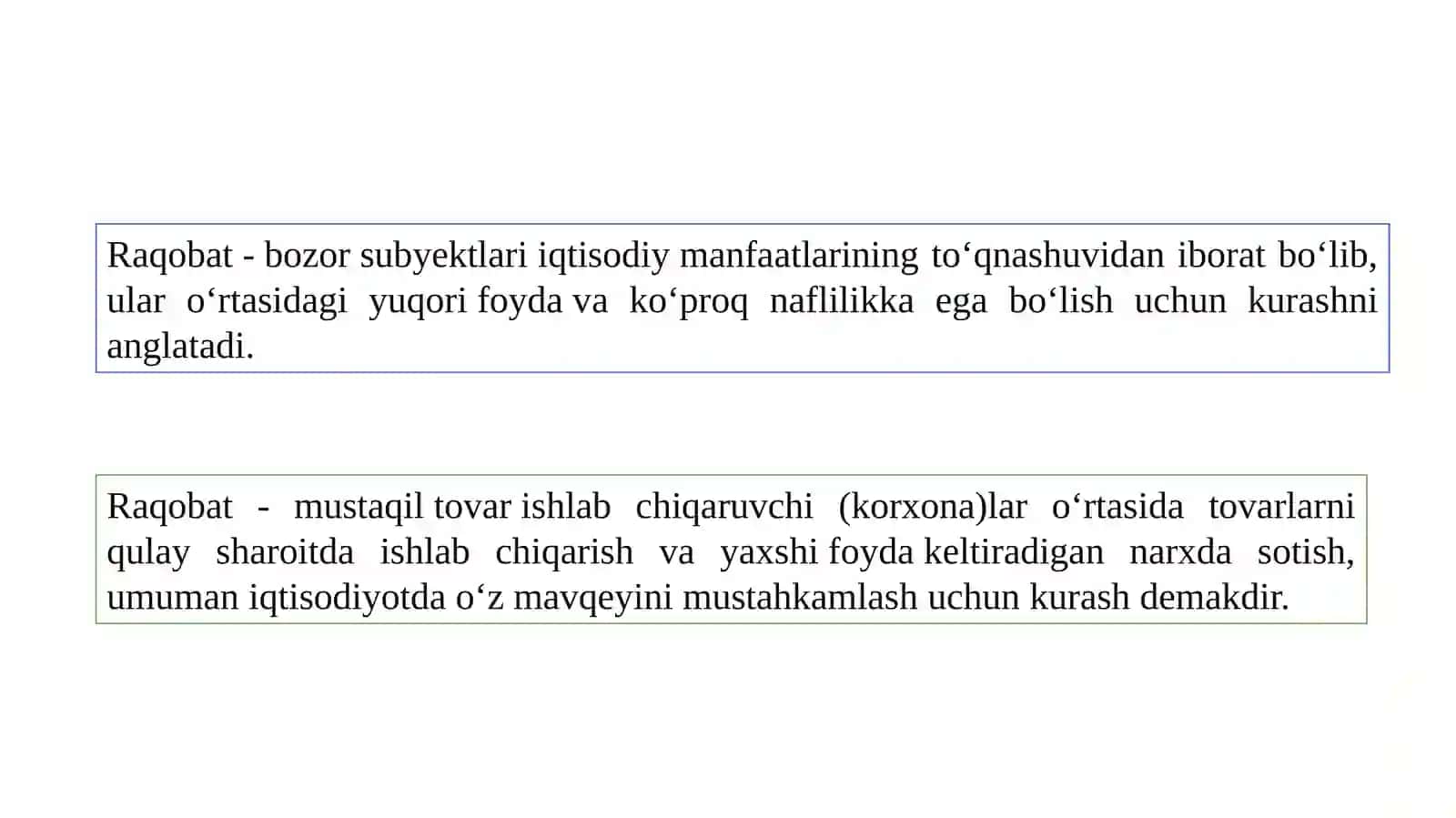 Raqobat, raqobatbardoshlik va raqobat muhitini tushunchalari hamda ularning iqtisodiy mohiyati 3